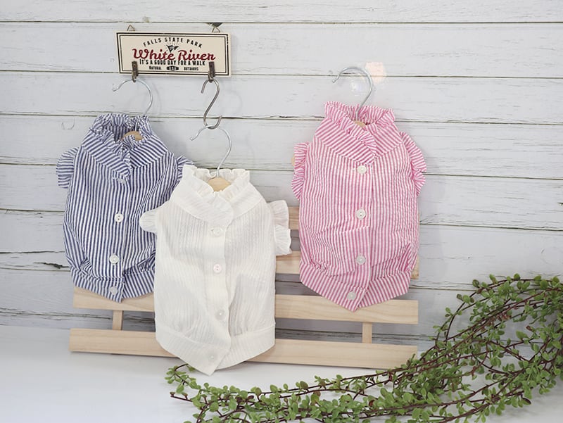 フリルブラウス S ~ XL 3color / 犬服 シャツ ドッグウェア 綿100% 犬の服 ブラウス 小型犬 中型犬 新作 ペット用品 top31