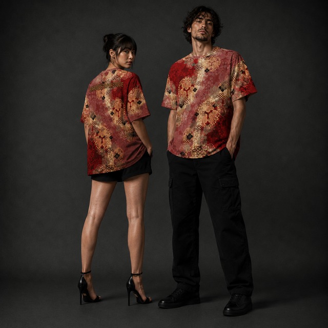 和紋様装飾　桃紅　和柄ユニセックス 180G Performance Tシャツ