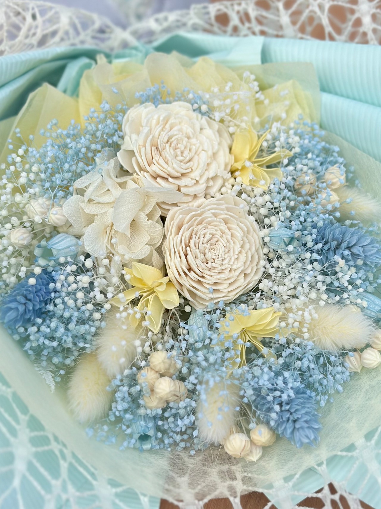 S3.ドライフラワー花束(いろどり/水色・淡い黄色・白色) □Sサイズ 【数量限定商品】 画像6