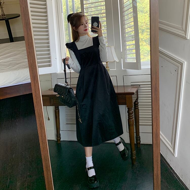 セットアップ レディース ニット セーター ワンピース トップス ロング丈 ジャンパースカート 長袖 ハイネック Aライン フリル ツーピース かわいい 大人可愛い シンプル カジュアル 大人 おしゃれ 大人女子 送料無料 キュート ガーリー 2点セット S M L XL 2XL 3XL ゆったり ホワイト ブラック 春 秋 冬 10代 20代 30代 4代 ママ OL 通勤 学生 通学 デート お出かけ 女子会 着回し 普段使い 韓国系 ファッション スタイル モテ 体型カバー トレンド 流行