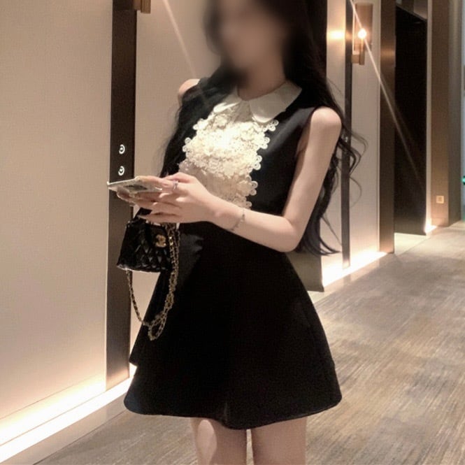 [GLANCE TOKYO] ワンホンレースノースリーブ ミニワンピース レース ノースリーブ ミニワンピース ワンホン 韓国 フェミニン お嬢様