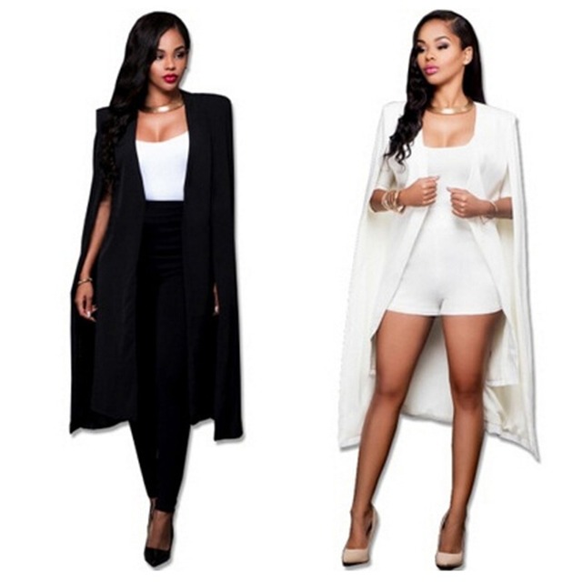 女性のファッションケープカーディガンプラスサイズ緩い長いマントジャケットコート上着黒と白907583