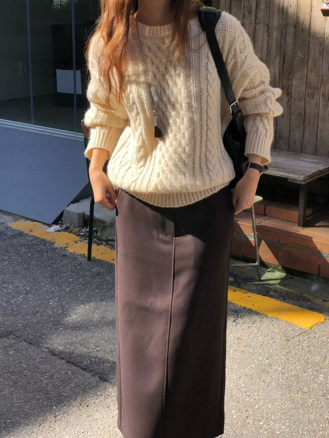 (予約) verveine / French alpaca cable round knit 3color