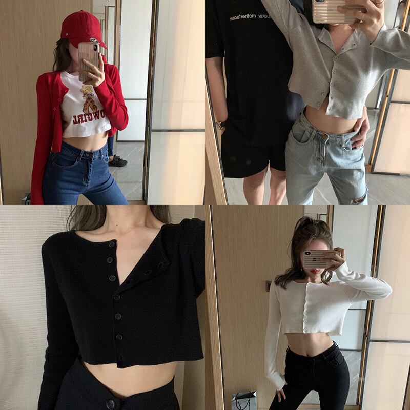 レトロな香港スタイルのショートニットカーディガンレディース2020年春の新しいセクシーなクロップド長袖オールマッチタイトフィット服 1号婦人9214170842