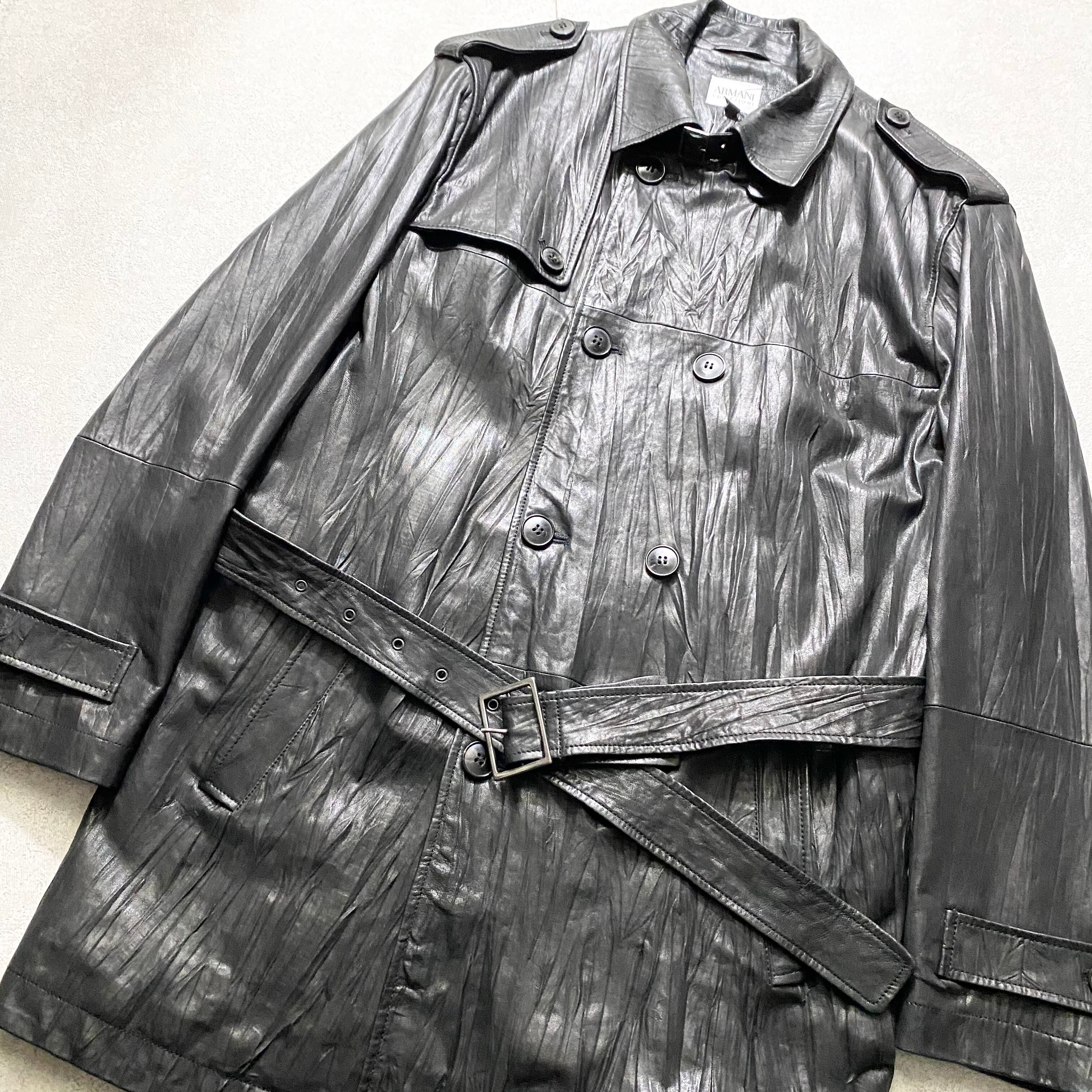 ARMANI COLLEZIONI crinkle leather trench coat | NOIR ONLINE