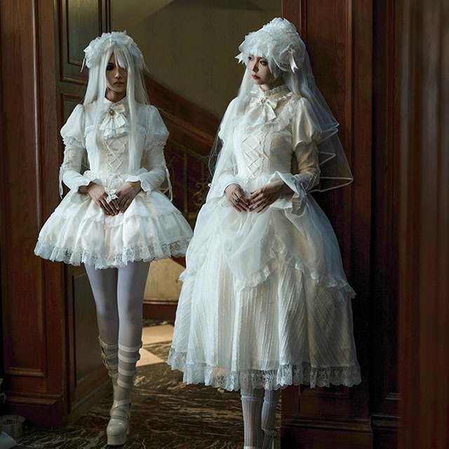 ホワイトロリィタ  4点セット ミニスカート  控えめ ゴシック PUJIオリジナル イベント 撮影会衣装