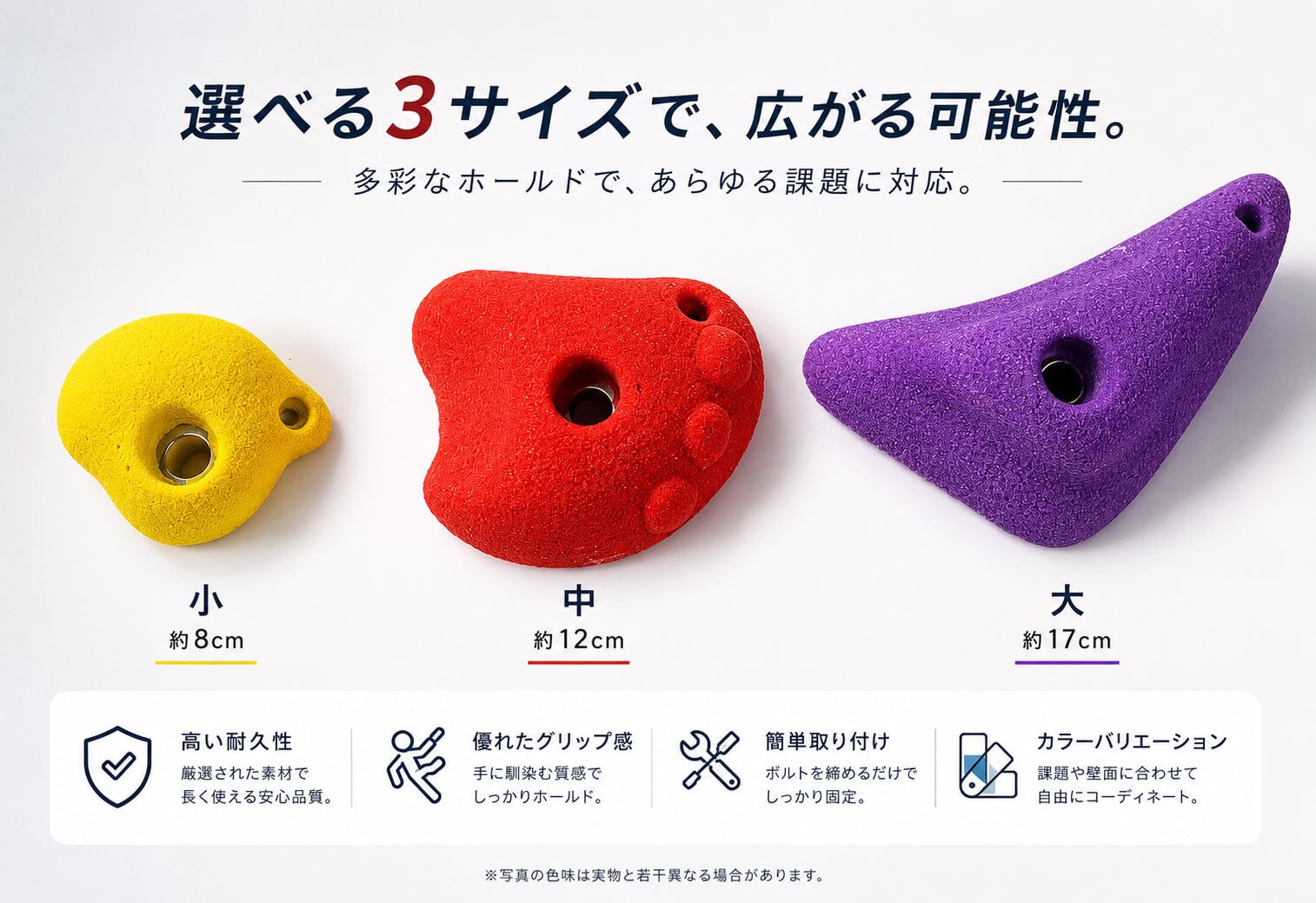 プロ仕様 カラークライミングホールド 本格派 30個セット 爪付きナット