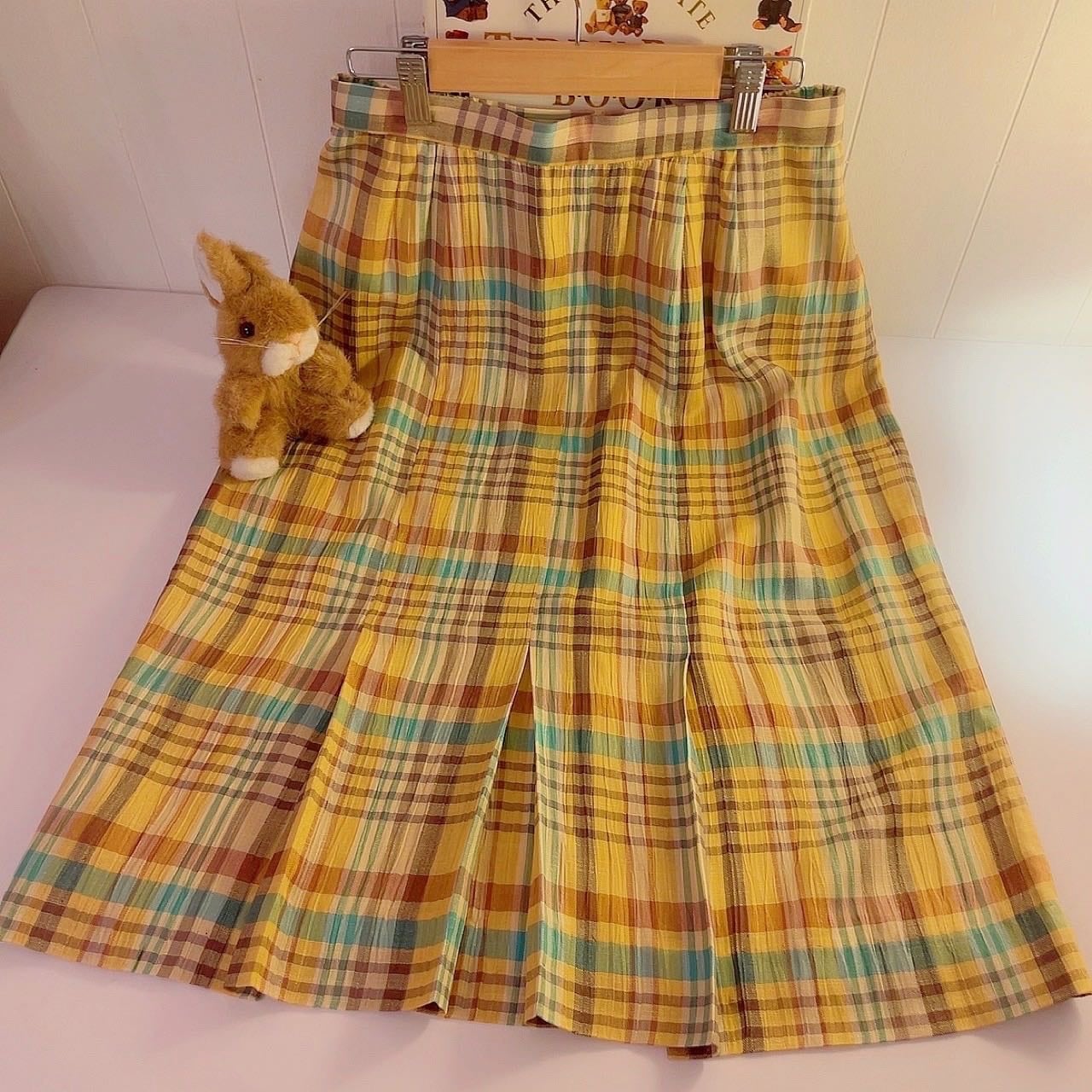 yellow green check semi skirt