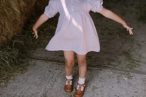 5-6y Duck,Duck, Goose Dress - Lavender Check Linen / Nellie Quats