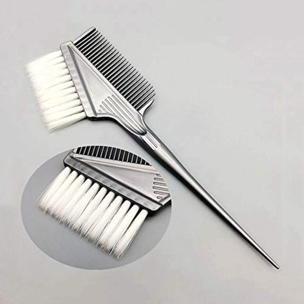 ヘアダイブラシ 2本セット 髪染めブラシ 毛染めブラシ ヘアカラー用 コーム 毛染め 髪染め プラスチック製 DIY 家庭用 プロ用 (シルバー)