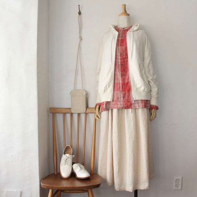 ichiAntiquités 　Linen Vintage Check Band Collar Blouse （リネンヴィンテージチェックバンドカラーブラウス）