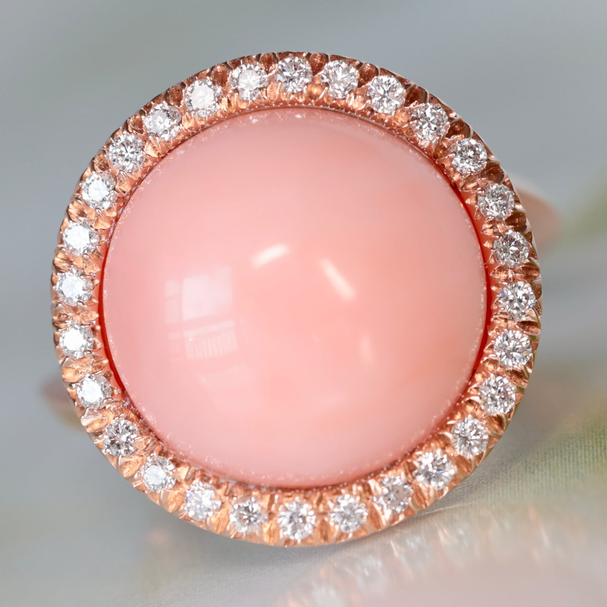 ピンクマーブル珊瑚の指輪♡リング18K