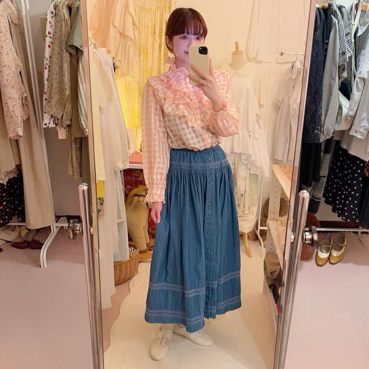 PINKHOUSE / denim lace tiered skirt