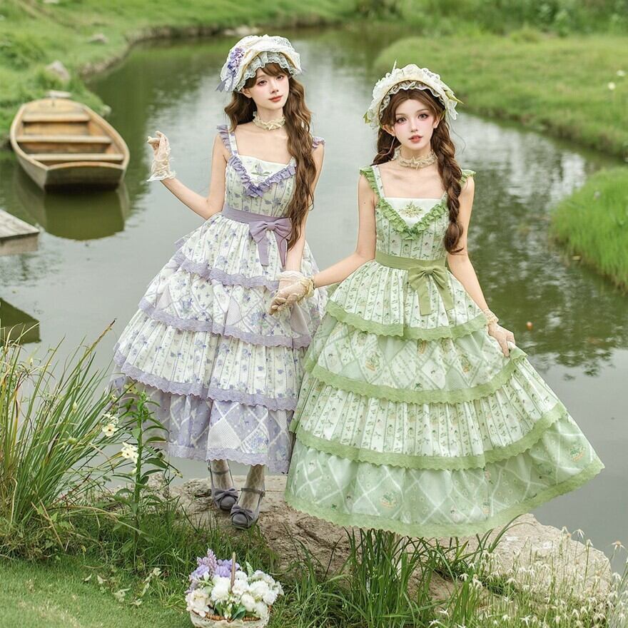 ガーリー系 クラシカルロリータ 花柄ティアードJSKワンピース 5カラー