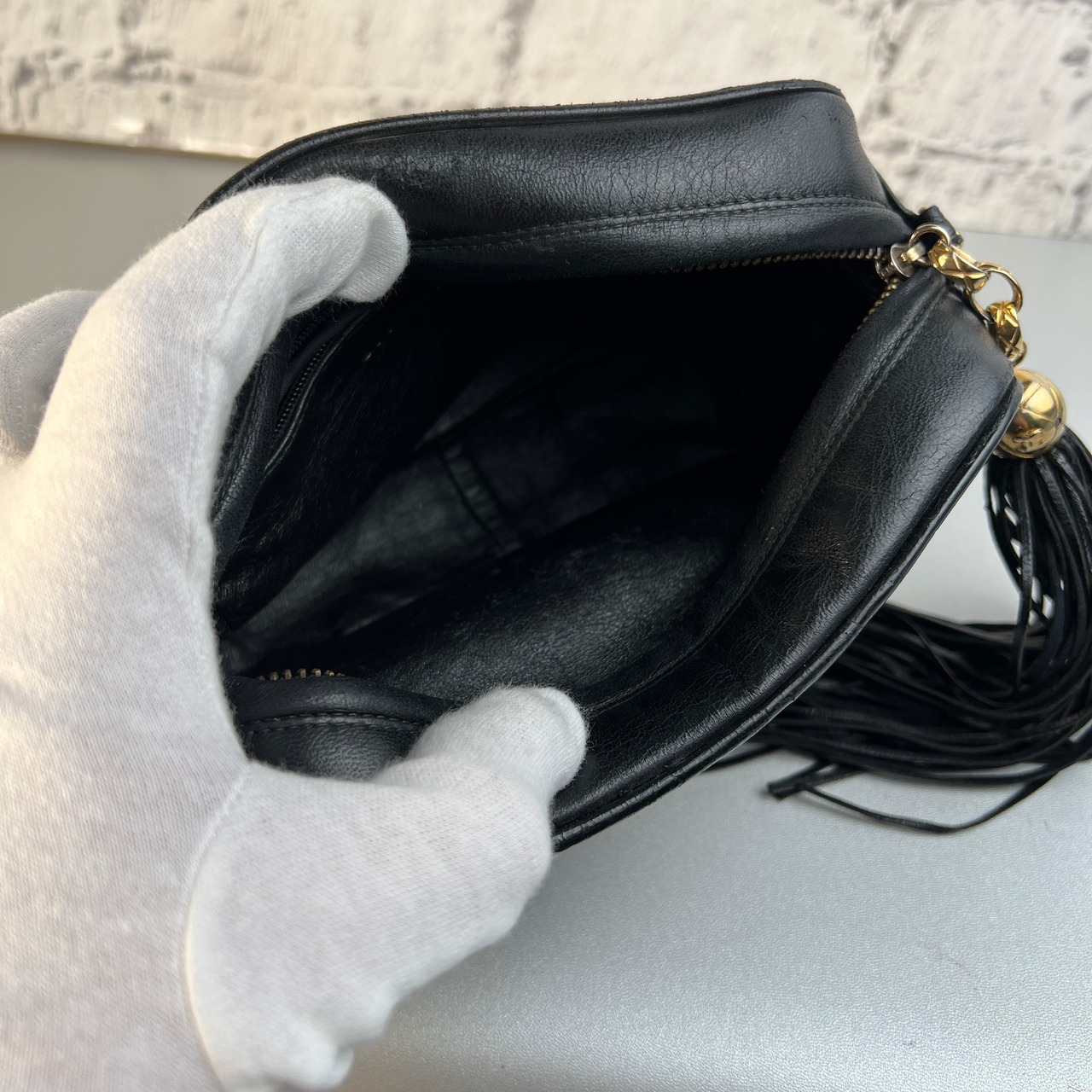 CHANEL シャネル ココマーク マトラッセ フリンジ レザー ショルダーバッグ ブラック A-10177