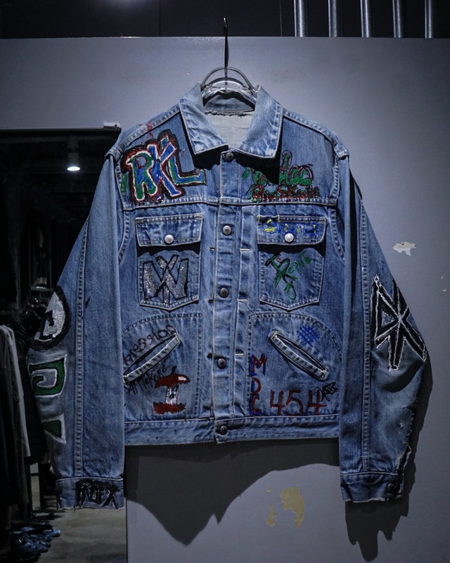 【add (C) vintage】60's “J.C.Penny”“FOREMOST”Pank Band Name Hand Drawing Vintage Denim Jacket