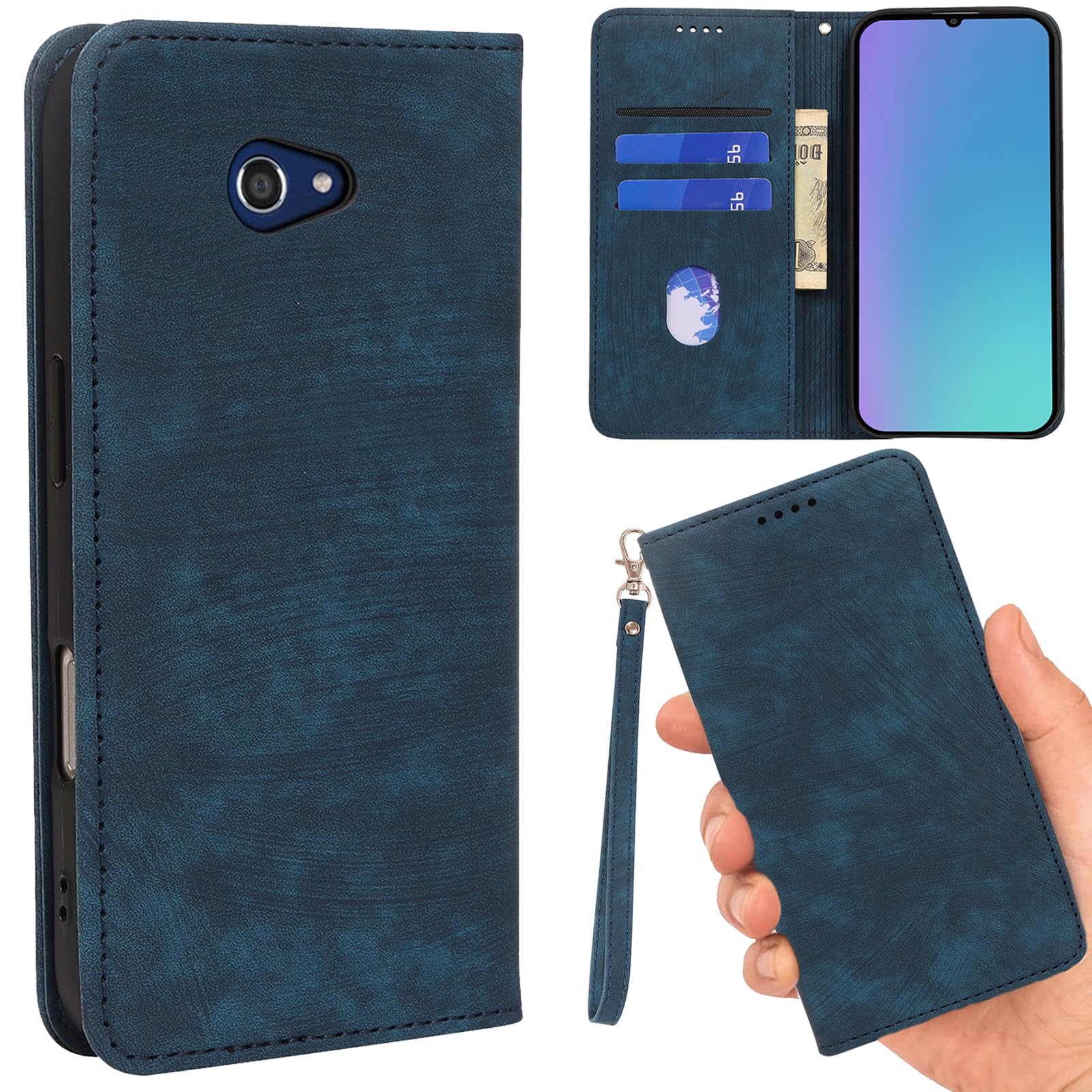 【WenziLior】京セラ Basio4 KYV47 用 ケース 手帳型 レザー マグネット かんたんスマホ2 カード収納 ストラップ付き