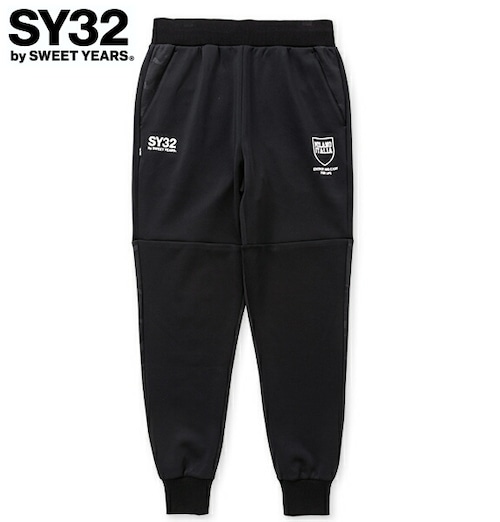 SY32 by SWEET YEARS エスワイサーティトゥ パンツ セットアップ メンズ DOUBLE KNIT EMBOSS CAMO SHIELD LOGO PANTS 13511 BLACK×WHITE