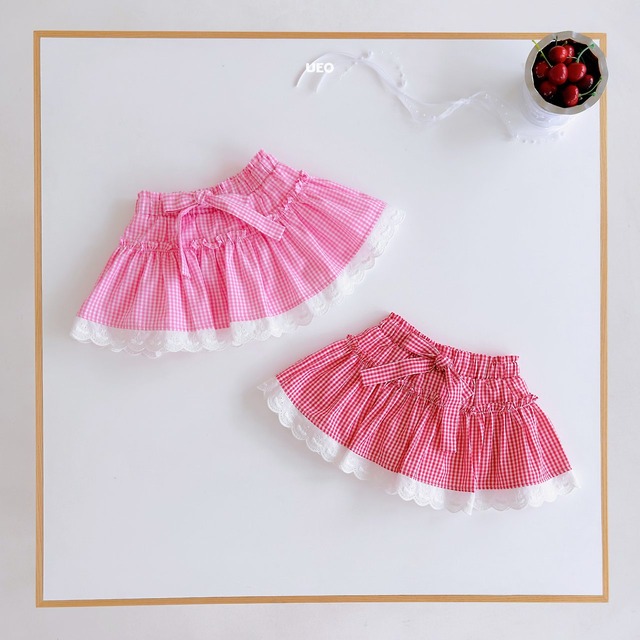 【取寄】ueo｜ribbon check skirt｜リボンチェックスカート｜S-JM｜kids&jr｜26 summer