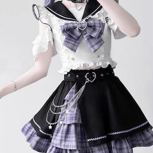 ゆめかわ♡チェーンベルト付きセーラーセットアップ　set82