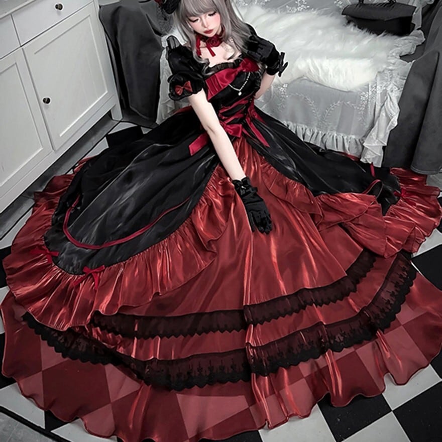 ゴスロリワールド 浴衣 ドレス 赤黒 ゴシック パンク系