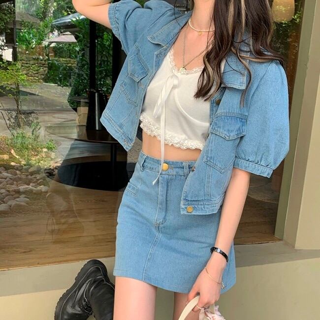 デニムセットアップ レディース 韓国 ファッション クロップド