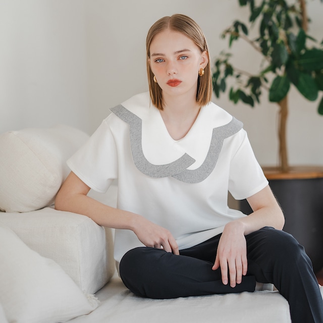 ニューピエロトップス（オフ×グレー）