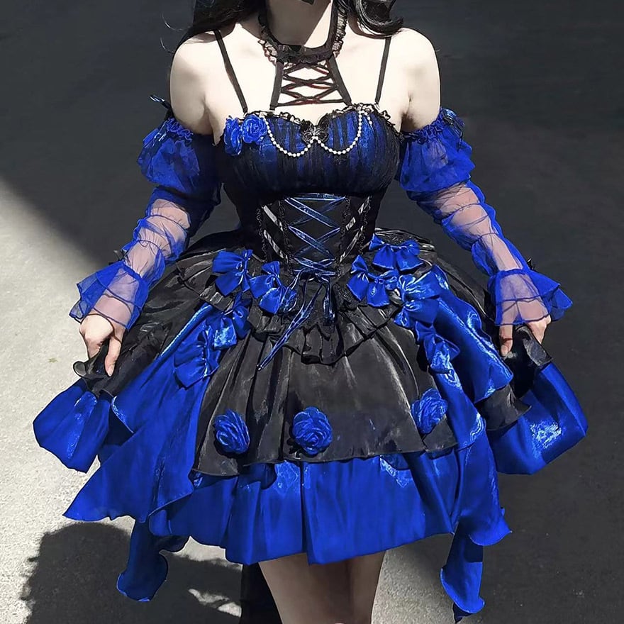 ゴスロリ・ロリータドレス ダークブルー ゴスロリ・ロリータドレス