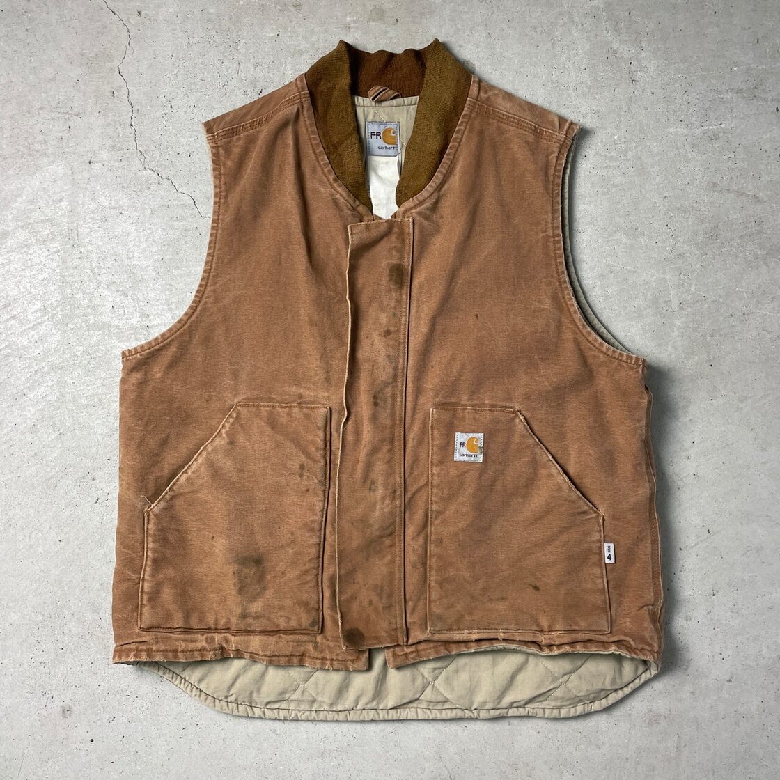 Carhartt FR カーハート ダック地 ワークベスト キルティングライナー Carhartt ベージュ ベスト フリースライニング