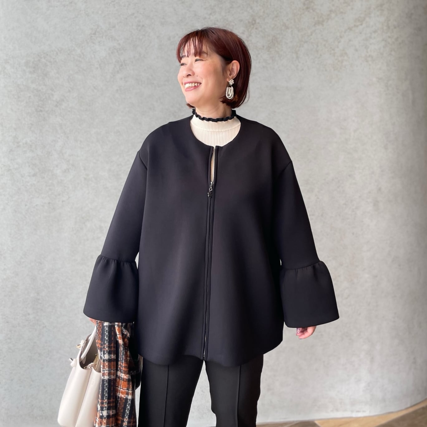 オリジナルセレクト◆大人気だった私も愛用してた袖バルーン◆韓流的上質ニット・清楚なオフホワイト私物中古 キモノグラースオリジナルメンズ浴衣 単衣着物 La richesse ストーン