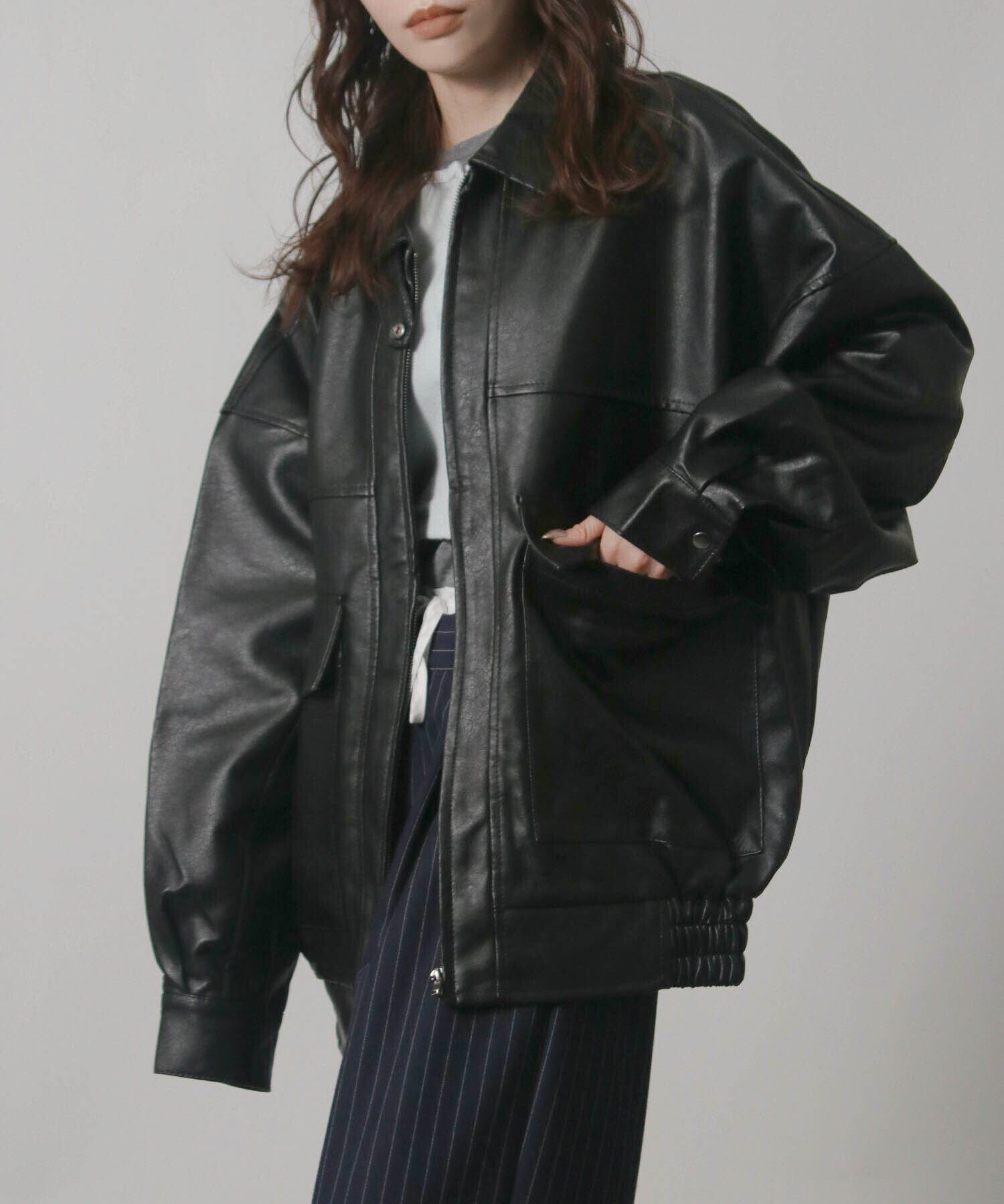 オーバーサイズ合皮ブルゾン