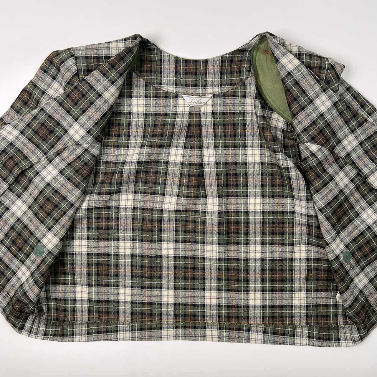 Leilian レリアン リネン混 チェック柄 半袖 ジャケット サイズ 13+ /麻混/レディース