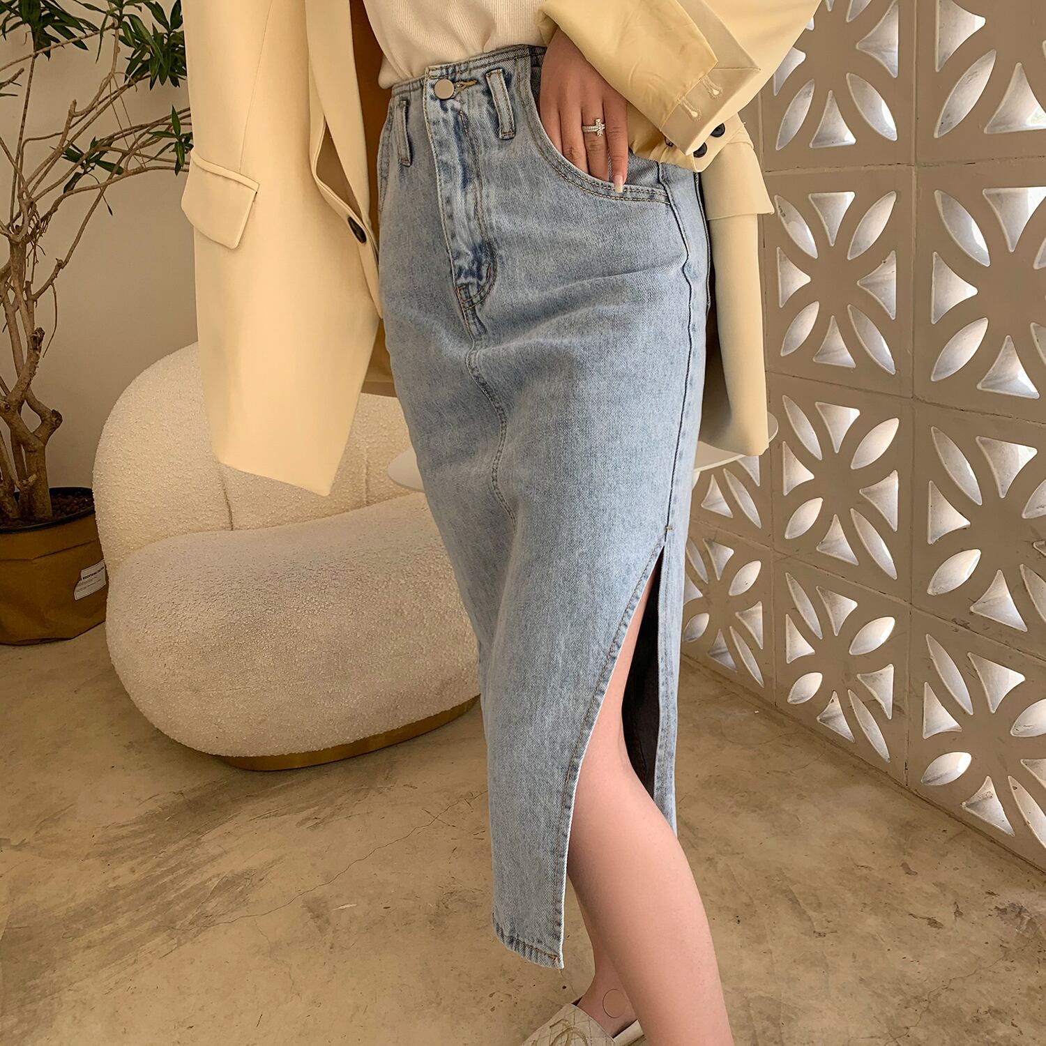 スプリングスタンダードハイウェストウェストスカート レトロ 春物 6Du_Shop_Women22213211845