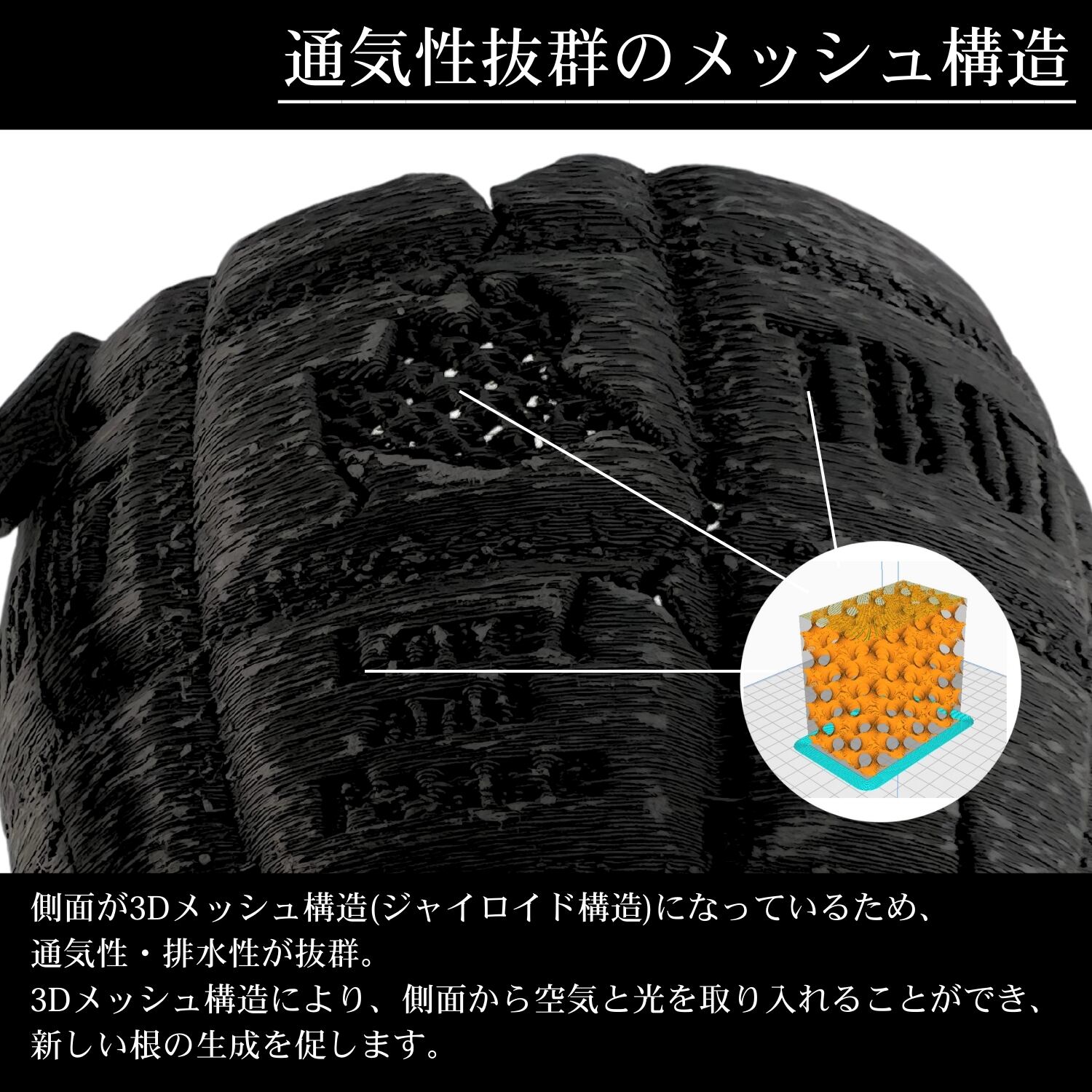 3dプリンター鉢　5個セット　7号鉢 ジャイロイド　メッシュ　ブラック 3dプリンター鉢 5個セット 7号鉢 ジャイロイド メッシュ ブラック 3d