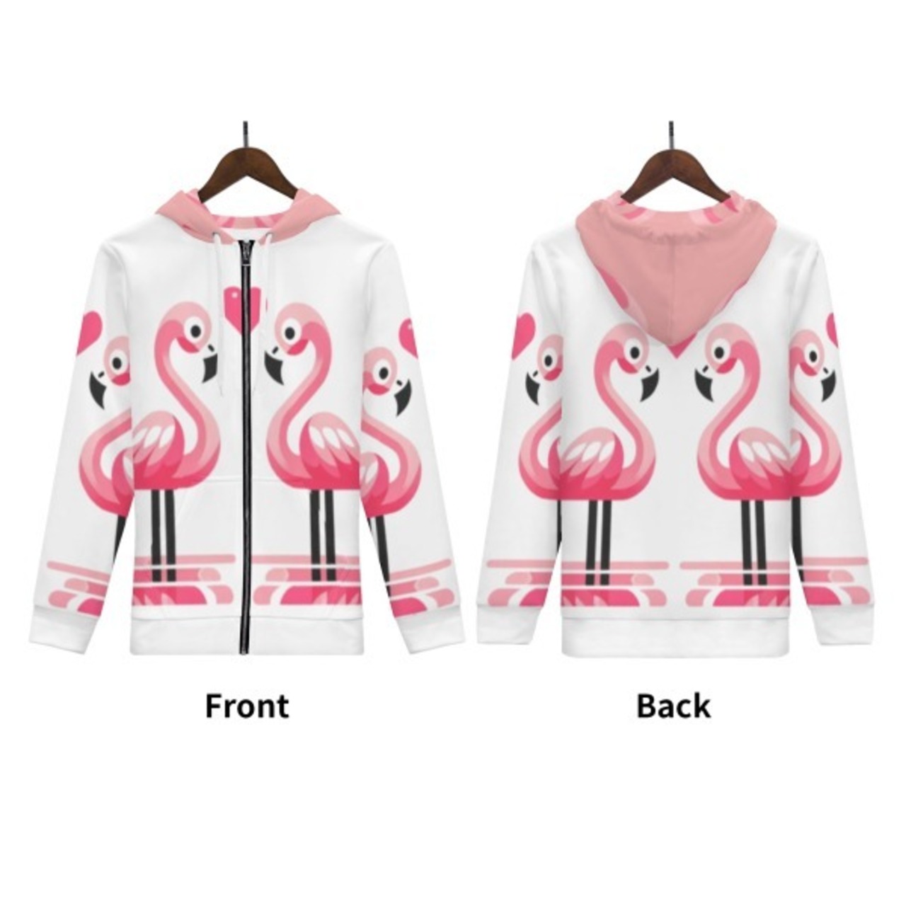 Women's All Over Print Zip Up Hoodie Heart 4362