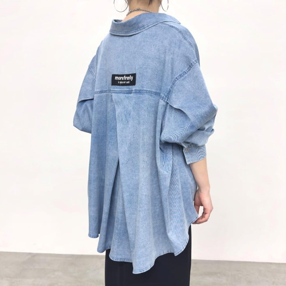 テンセルデニムバックロゴテープフレアシャツ