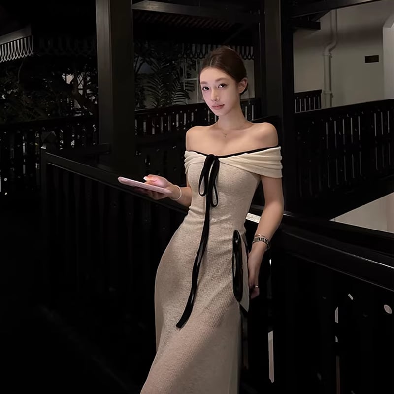 【dress】2wayオフショルダーロングワンピース Q8035