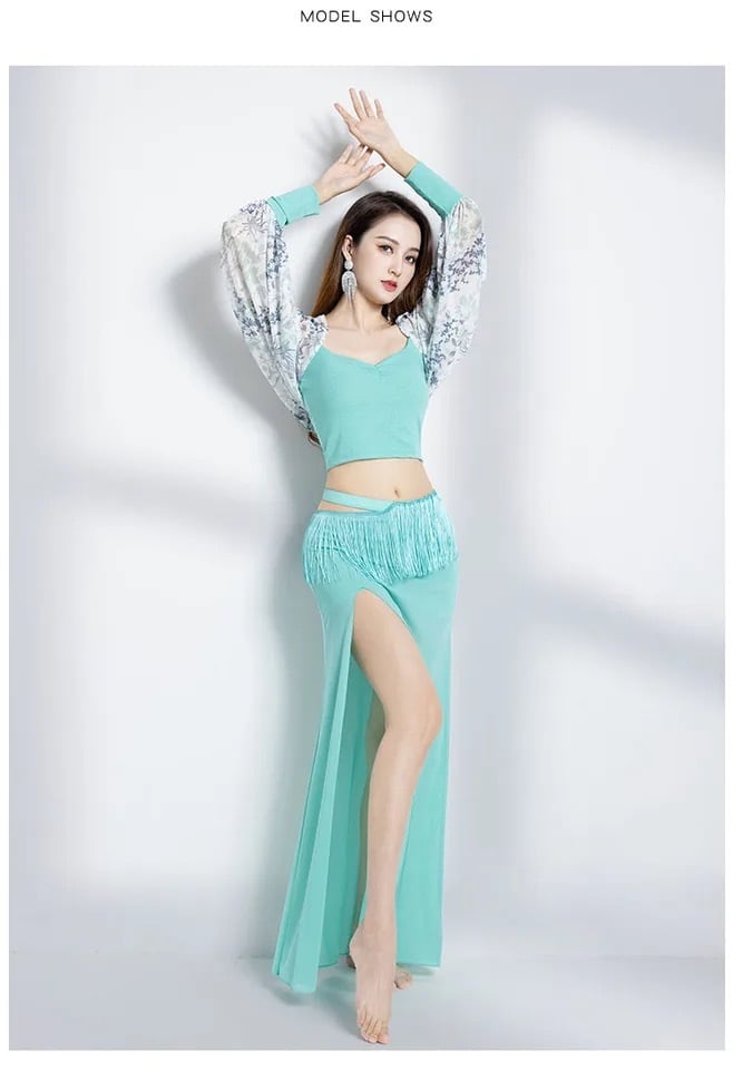 ベリーダンスの練習やステージ衣装ガーゼプリント長袖トップ +