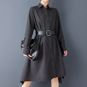 ストライプ アシンメトリー シャツワンピース 00284