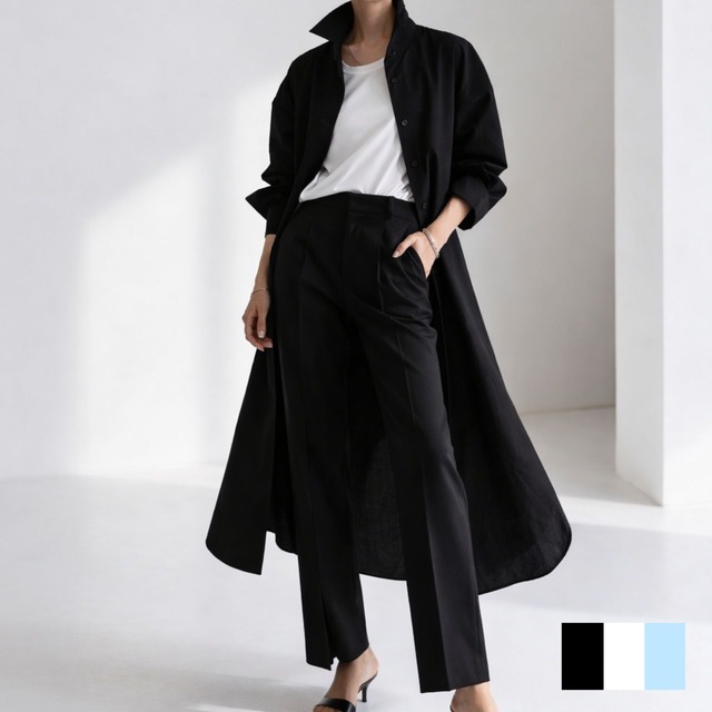 ラウンドヘムロングシャツコート【3col】　0559