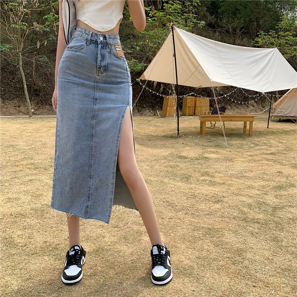 ハイウェストスリットロングスカート サマー薄手Aライン 夏物 ドラファッションホール63411655831