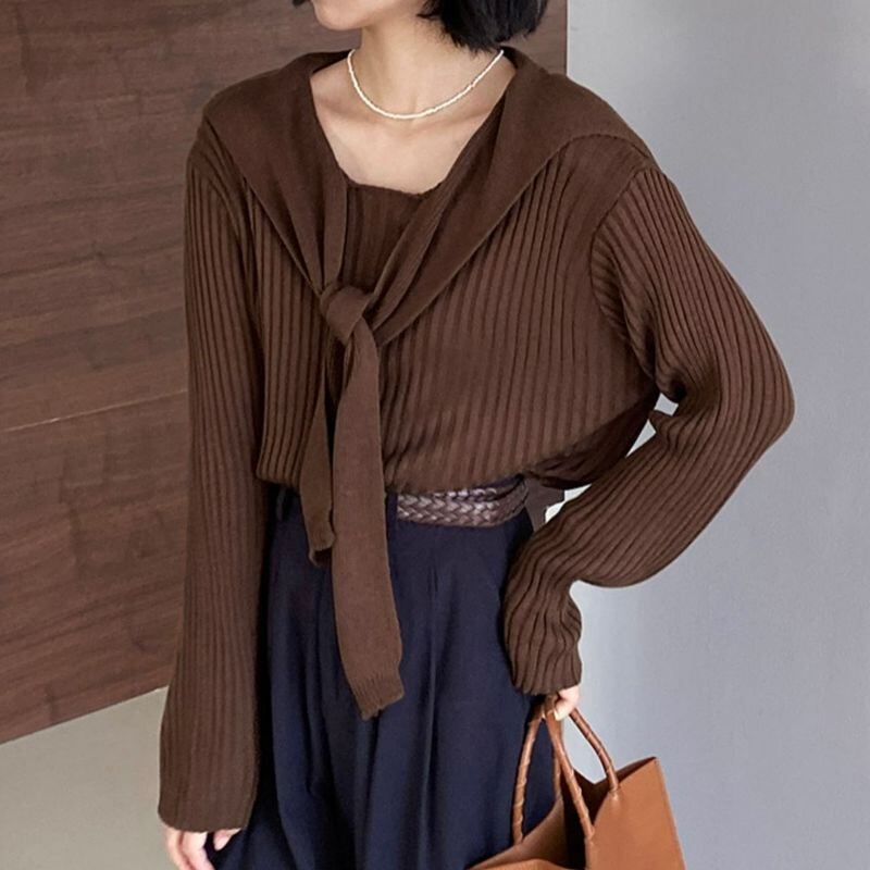 layered ribbed knit with shawl m0428