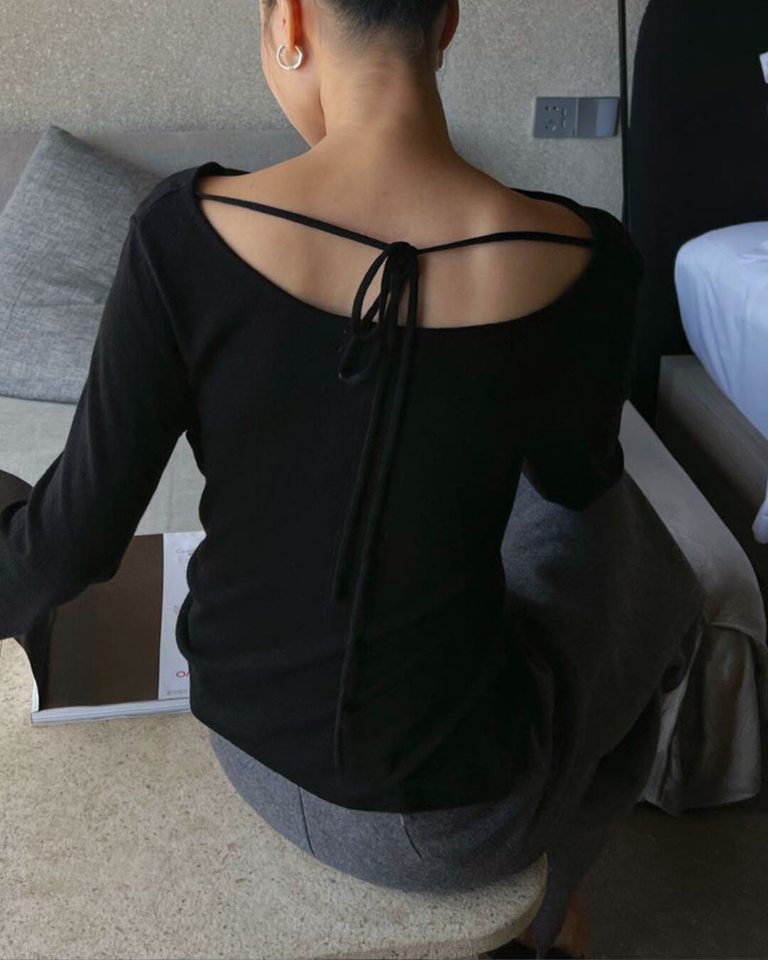 バックリボンボートネックトップス A25152