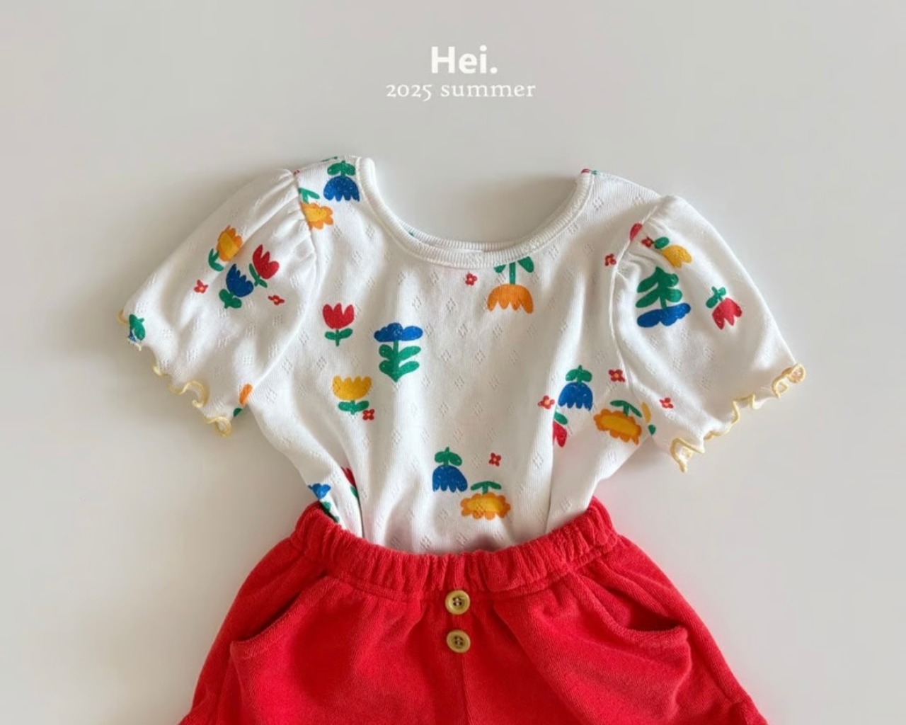 【Hei.】フラワープリントパフスリーブTシャツ  70~110cm - 8