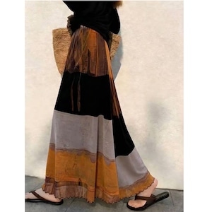 boho colorblock tie dye long skirt<sk3179>