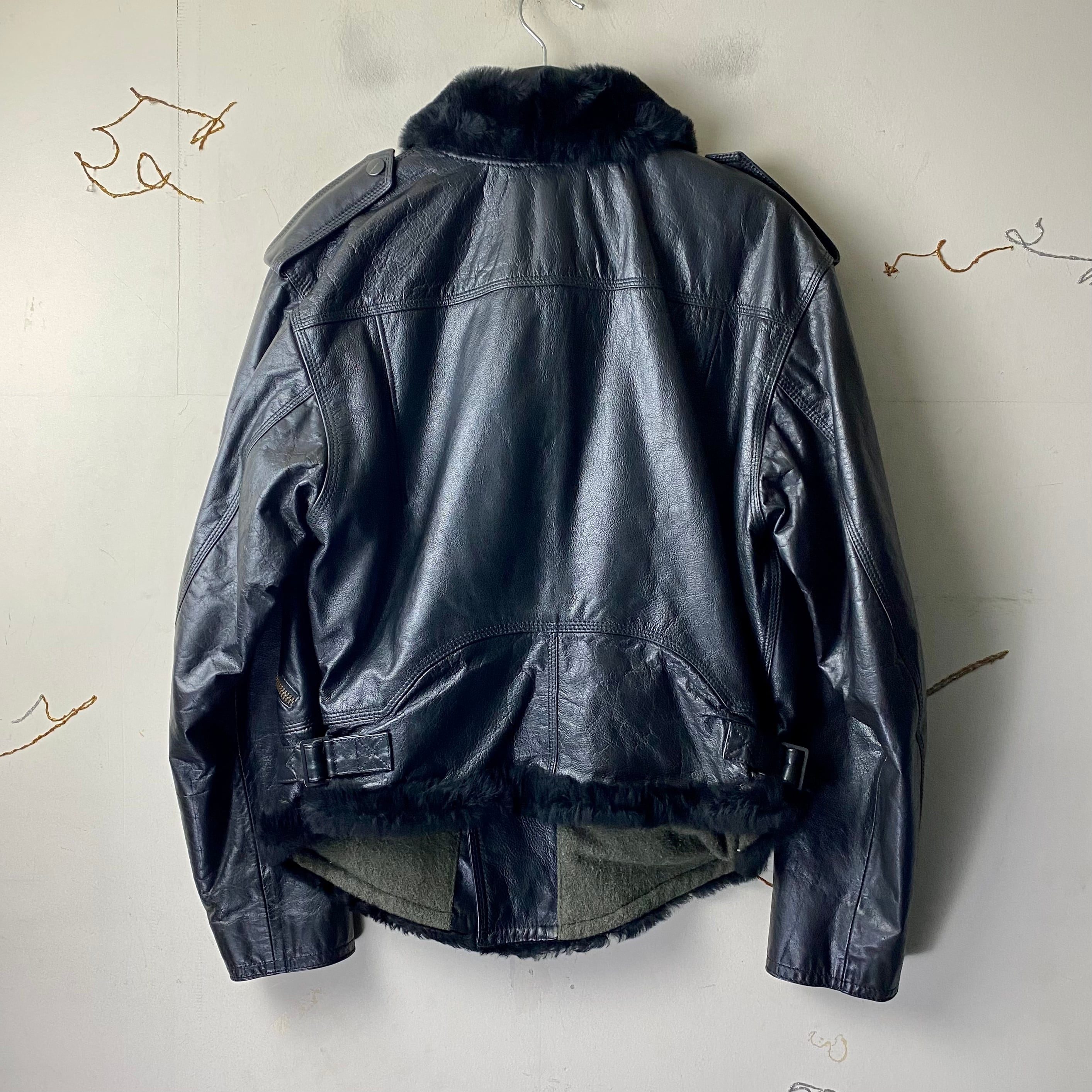 vintage EMPORIO ARMANI black leather riders jacket with fur | NOIR 