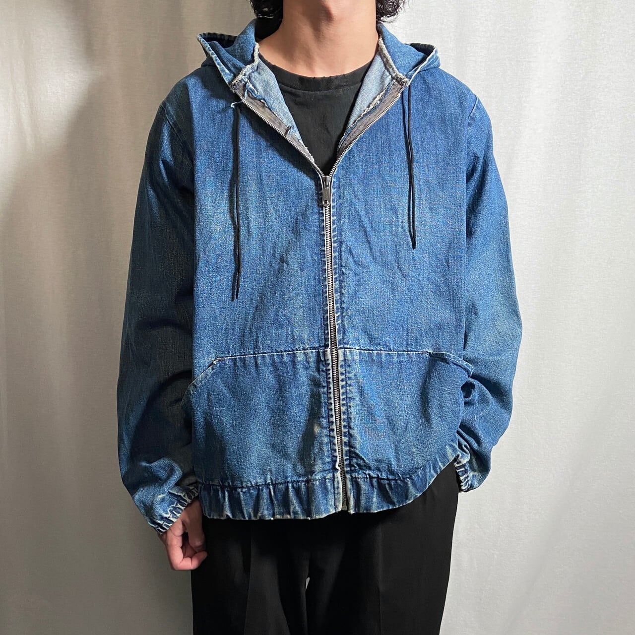 70年代 カナダ製 UNKNOWN デニム ジップアップパーカー メンズL 古着 