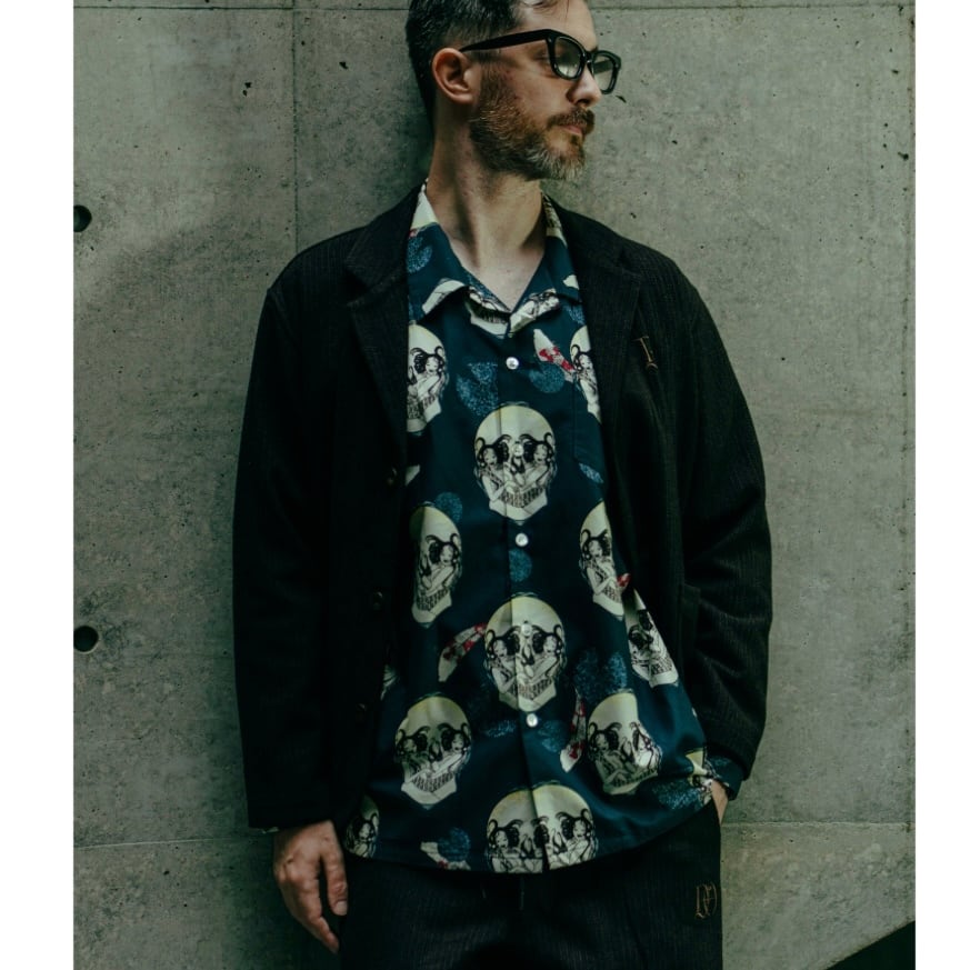 DRESS HIPPY FACE TWO SKULL 長袖シャツ 総柄シャツ スカル 和柄