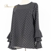 フラメンコ 衣装 2点 セット まとめ売り トップス ブラウス ボウタイ 水玉 ドット レッスン 練習着 発表会 小物 飾り 装飾 伸縮 フリル 軽い ダンス ブラック系 ホワイト系 Mサイズ ストレッチ 可愛い おしゃれ ステージ衣装