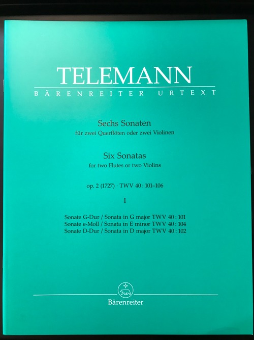 洋書 テレマン　6つのソナタ　OP.2　第１巻（TELEMANN：Six Sonatas Op.2 Vol.1）TWV40/101.102.104　ベーレンライター社/フルート2重奏